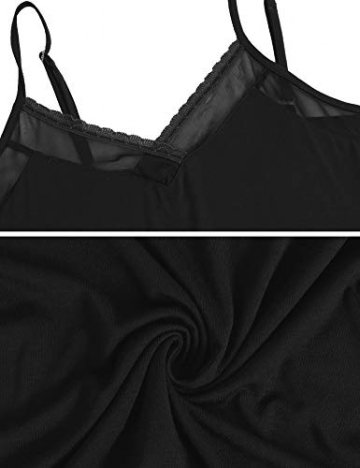 Aibrou Damen Sexy Nachthemd Kurz Negligee Nachtkleid Sommer Nachtwäsche Unterkleid Trägerkleid Schwarz XL - 3