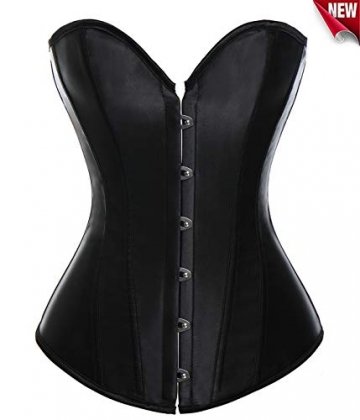 Beauty-You Damen Vintage Gothic Corsage Satin Korsett Vollbrust Clubwear Waist Cincher Schwarz L - 1