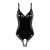 CHICTRY Damen Wetlook Leder Bodysuit Brust Harness PU Leder Halsband mit Kette Erotik String Body Unterwäsche Gogo (Large, Schwarz Ouvert) - 1