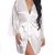 FEOYA Damen Sexy Nachtkleid Spitze Dessous Set Transparente Robe Satin Kimono mit Gürtel und G-String Weiß L - 4