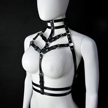 HOMELEX Damen Punk Leder Harness Body Brustgurte Taille Cupless Lingerie Einstellbar (LBZ01) - 5
