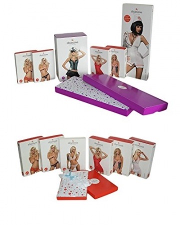 Obsessive verführerisches schwarzes Damen Dessous-Set mit BH, Strapsgürtel & String, in hübscher Geschenkbox, Schwarz, Large / X-Large - 4
