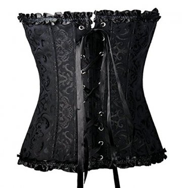 PhilaeEC Women's Plus Size Bridal Lingerie Lace up Satin Boned Corset + G-string (Black, L) - 3