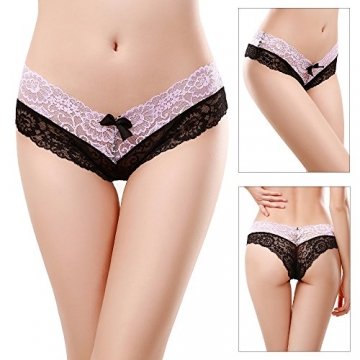 3er Pack Damen Spitze String Thong Panties Hipster Slips Sexy Unterhosen Large - 2