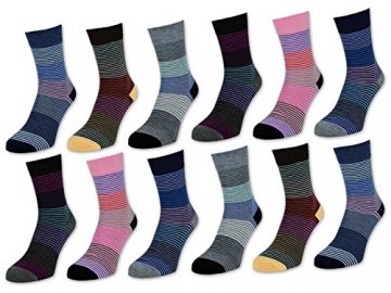 6 oder 12 Paar Damensocken Baumwolle Ringel Damen Socken Geringelt - E-808 (39-42, 12 Paar | Farbmix) - 1