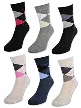 6 oder 12 Paar Damensocken ohne Gummi Baumwolle Karo Kariert Damen Socken - E-800 (39-42, 6 Paar | Farbmix) - 1