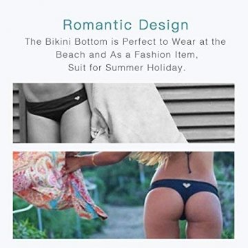 Adesugata Bikini Bottom,Damen Sexy Bikini Bottom in Herzform Bademode Slip Brazilian Bikini Thong String Tanga Badeanzug Beachwear Schwarz (M) - 5