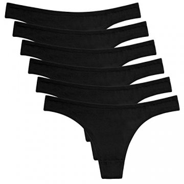 Anzermix Damen 6er Pack Baumwolle Thong Unterwäsche Assorted (Black 6Pack, Large) - 1
