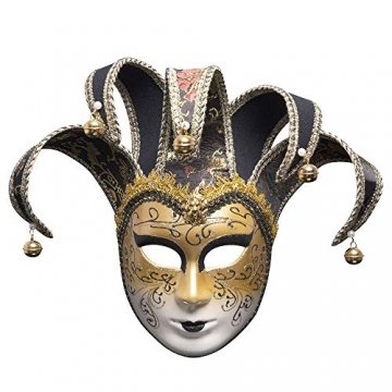 BLEVET Venezianische Joker Full Face Masquerade Glocken Mardi Gras Party Venedig Prinzessin Halloween MZ022 (Black) - 1