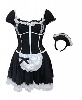 Bslingerie® Damen Sexy Dienstmädchen Mädchen Kostüm Einteiliges Kleid (L - EU 38-40, Schwarz-weiß) - 1