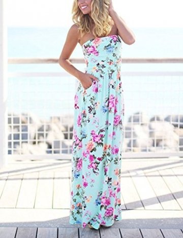 carinacoco Damen Bandeau Bustier Kleider mit Blüte Drucken Lange Sommerkleid Abendkleid Partykleid Cocktailkleid Geblümt XL - 2