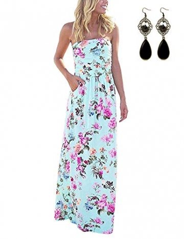 carinacoco Damen Bandeau Bustier Kleider mit Blüte Drucken Lange Sommerkleid Abendkleid Partykleid Cocktailkleid Geblümt XL - 1