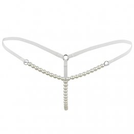 CHICTRY Damen Slip String Tanga Perlenstring Micro String Dessous Höschen Unterhose mit Ketten Weiß One Size - 1