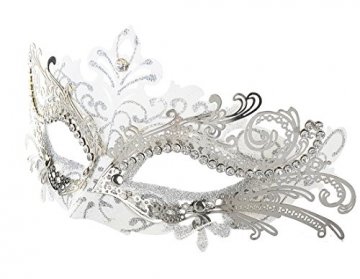 Coxeer Damen Maskerade Maske Schmetterling Form Laser Schneiden Metall Karneval Maske Rosenmontag (Black & Silver) - 2