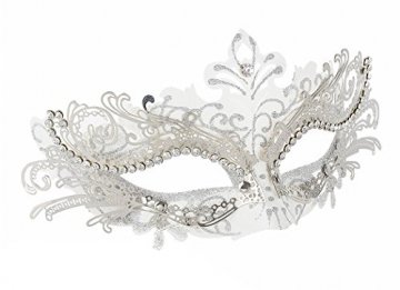 Coxeer Damen Maskerade Maske Schmetterling Form Laser Schneiden Metall Karneval Maske Rosenmontag (Black & Silver) - 3