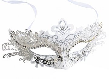 Coxeer Damen Maskerade Maske Schmetterling Form Laser Schneiden Metall Karneval Maske Rosenmontag (Black & Silver) - 4
