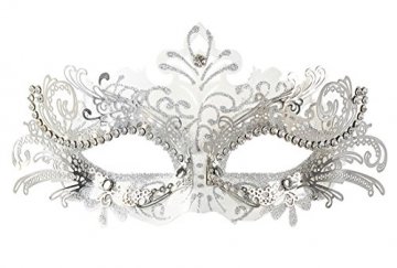 Coxeer Damen Maskerade Maske Schmetterling Form Laser Schneiden Metall Karneval Maske Rosenmontag (Black & Silver) - 1