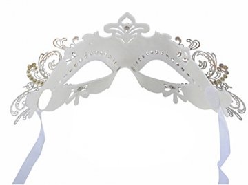 Coxeer Damen Maskerade Maske Schmetterling Form Laser Schneiden Metall Karneval Maske Rosenmontag (Black & Silver) - 5