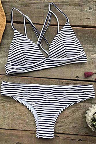 CUPSHE Hit Sommer Streifen Bikini Set, Blau Weiß, S - 3