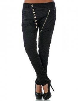 Damen Boyfriend Jeans Hose Reißverschluss Knopfleiste (weitere Farben) No 14145, Farbe:Schwarz;Größe:42 / XL - 1