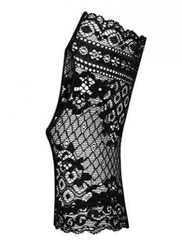 Damen elegante Handschuhe schwarz Spitzen Stulpen elastisch transparent OneSize - 2