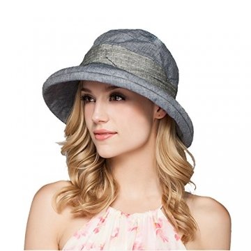 Damen Sommer Strand Hat Eimer Hut Fedorahüte großer Rand-Anti-UV Sonnenhut Faltbarer Sonnenhut (Gray) - 2