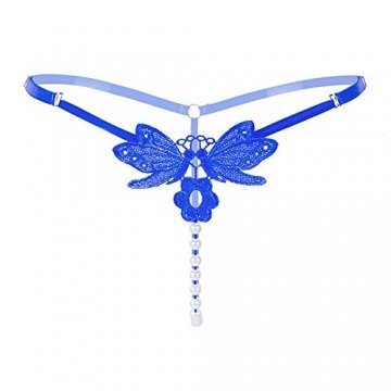 Damen String Perlenstring Schmetterling String Dessous mit Perlen (blau) - 1