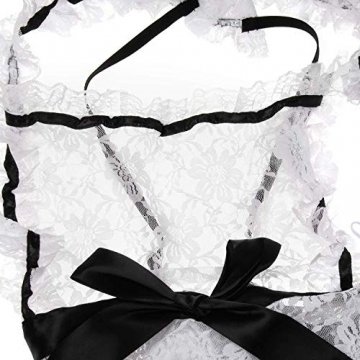 Deluxe Sexy Dienstmädchen-Kostüm für Damen, 3 Teiliges Set inkl. Schürze, Haube und String, S-L - 6