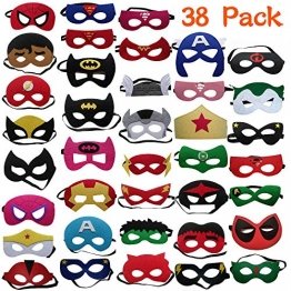 DREAMWIN Superhelden Masken, 38 Stücke Filz Masken Superhero Cosplay Party Masken Halbmasken mit Elastischen Seil für Erwachsene und Kinder Party Maskerade Multicolor - 1