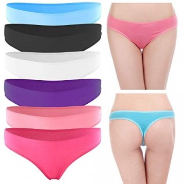 DRESHOW 6 Stück Damen Tangas Unterhosen Baumwolle Atmungsaktiver Slip Bikini Unterwäsche, 6 Pack, L - 2