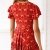 ECOWISH Damen Kleider Boho Vintage Sommerkleid V-Ausschnitt A-Linie Minikleid Swing Strandkleid mit Gürtel 045 Rot S - 3