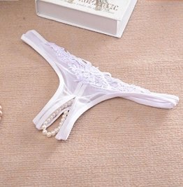 Health Perlen String Damen Unterwäsche mit Spitze Unterhose Tanga G-Schnur Damenwäsche Dessous Größe (S L M) , white - 1