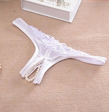 Health Perlen String Damen Unterwäsche mit Spitze Unterhose Tanga G-Schnur Damenwäsche Dessous Größe (S L M) , white - 1