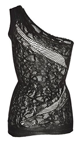 HO-Ersoka Netz-Kleid Damen Mini-Dress Frauen schulterfrei asymmetrisch schwarz - 1