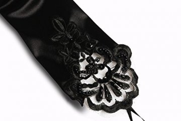 iLoveCos Lange Fingerlose Elastischer Spitze Braut Handschuhe 1920er Zubehör Flapper Kostüm für Frauen (Black) - 5