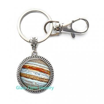 Jupiter Schlüsselanhänger, Planet Schlüsselring, Kristallschmuck, Galaxy Universe Science Dome Cabochon Schlüsselanhänger Q0280 - 