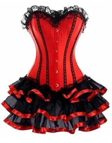 KUOSE Moulin Rouge Gothic Corsagenkleid Korsett Spitenrock Übergrößen S-6XL, Rot, EUR(34-36)M - 2