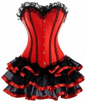 KUOSE Moulin Rouge Gothic Corsagenkleid Korsett Spitenrock Übergrößen S-6XL, Rot, EUR(34-36)M - 1