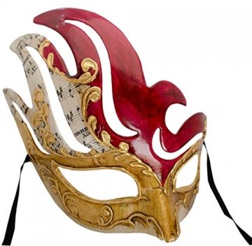LannaKind Handgefertigte Venezianische Maske Augenmaske Colombina Damen und Herren (C02 Rot) - 2
