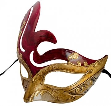 LannaKind Handgefertigte Venezianische Maske Augenmaske Colombina Damen und Herren (C02 Rot) - 3