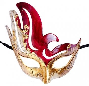 LannaKind Handgefertigte Venezianische Maske Augenmaske Colombina Damen und Herren (C02 Rot) - 1