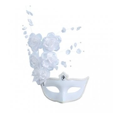 LUOEM Maske Maskenball Venedig Große Blume Strass Damen (weiß) - 1