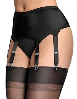 Nylon Dreams NDL2 Women's Black Solid Colour Garter Belt 6 Strap Suspender Belt Medium - 1