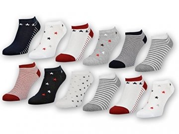 sockenkauf24 6 oder 12 Paar Damen Sneaker Socken Baumwolle Damensocken Ringel Punkte Sterne - 36427 (35-38, 12 Paar | Farbmix) - 1