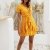 Spec4Y Damen Kleider V Ausschnitt Punkte Sommerkleid Rüschen Kurzarm Minikleid Strandkleid mit Gürtel Gelb S - 3