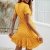 Spec4Y Damen Kleider V Ausschnitt Punkte Sommerkleid Rüschen Kurzarm Minikleid Strandkleid mit Gürtel Gelb S - 4
