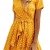 Spec4Y Damen Kleider V Ausschnitt Punkte Sommerkleid Rüschen Kurzarm Minikleid Strandkleid mit Gürtel Gelb S - 1