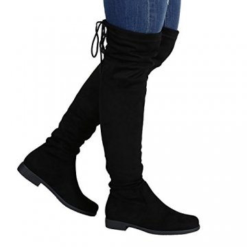 Stiefelparadies Damen Stiefel Overknees mit Blockabsatz Schleifen Flandell, Schwarz, 38 EU - 4
