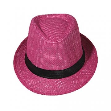 Strohhut Panama Fedora Trilby Gangster Hut Sonnenhut mit Stoffband Farbe:-Pink (Strohhut) Gr:-56 - 
