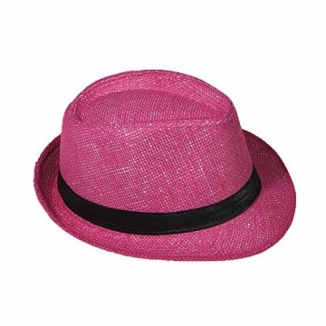 Strohhut Panama Fedora Trilby Gangster Hut Sonnenhut mit Stoffband Farbe:-Pink (Strohhut) Gr:-56 - 1